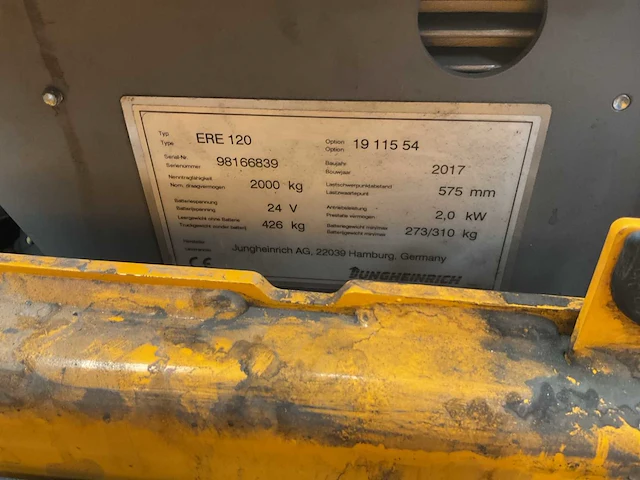 2017 jungheinrich ere120 elektrische palletwagen - afbeelding 7 van  7