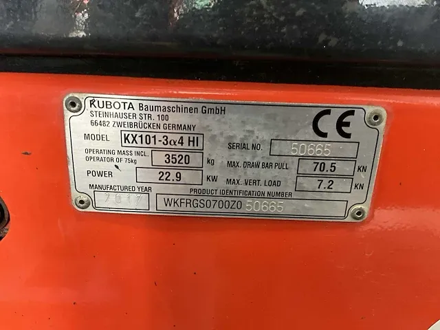 2017 kubota kx101-3 alpha 4 hi - minigraafmachine - afbeelding 33 van  40