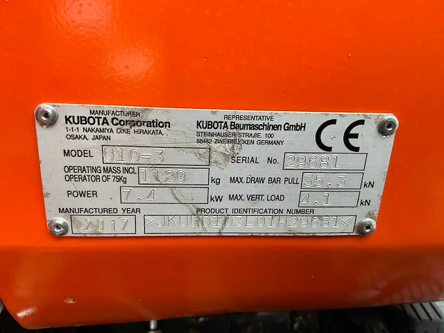 2017 kubota u10-3 minigraafmachine - afbeelding 25 van  32