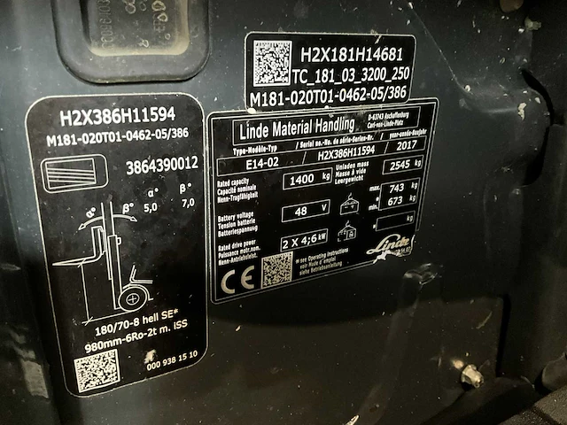 2017 linde e14-02 vorkheftruck - afbeelding 9 van  17