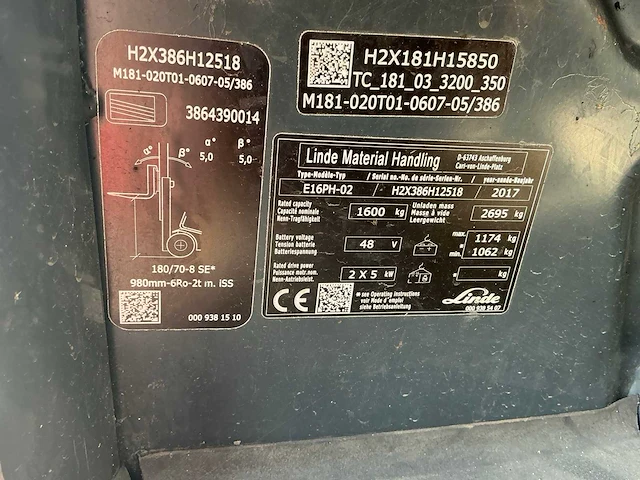 2017 linde e16ph-02 vorkheftruck - afbeelding 14 van  21
