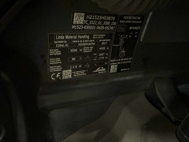 2017 linde e35 vorkheftruck - afbeelding 8 van  16