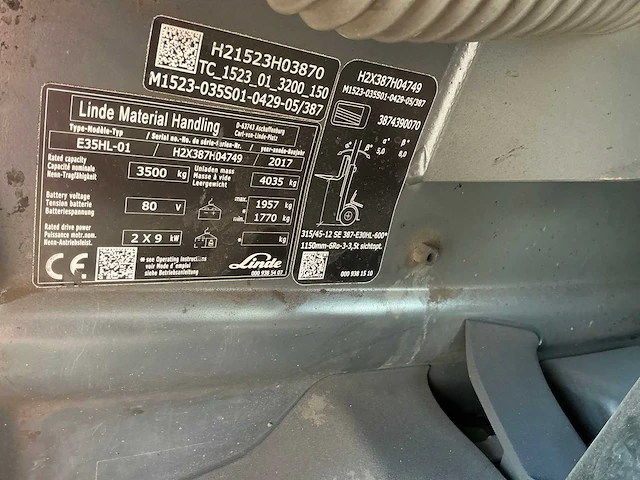 2017 linde e35hl-01 vorkheftruck - afbeelding 6 van  14