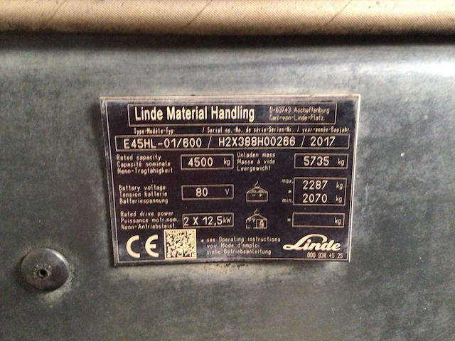 2017 linde e45h/600hl vorkheftruck - afbeelding 5 van  13