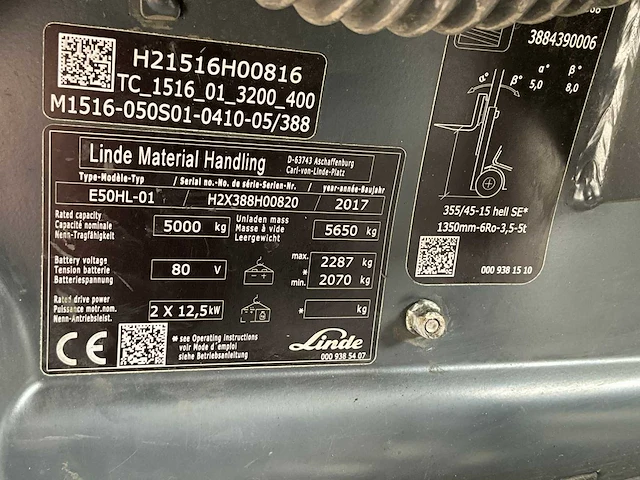 2017 linde e50hl 5000kg vorkheftruck bomvol met opties - afbeelding 20 van  27