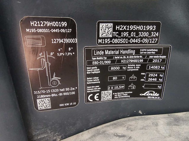 2017 linde e80-01/900 8000kg accu 2020 vorkheftruck - afbeelding 21 van  28