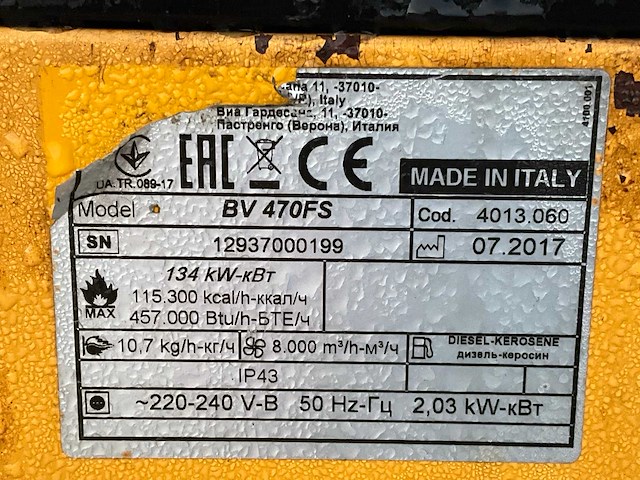 2017 master air-bus bv 470fs industriële heater / event heater / hetelucht turbine - afbeelding 4 van  12