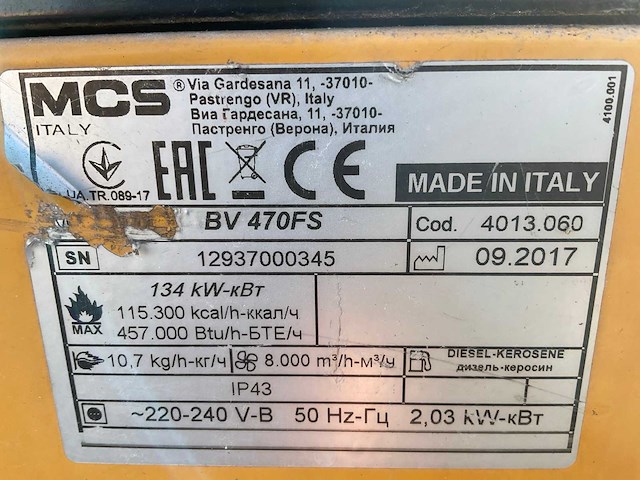 2017 mcs master air-bus bv 470 fs industriële heater / event heater / hetelucht turbine - afbeelding 4 van  12