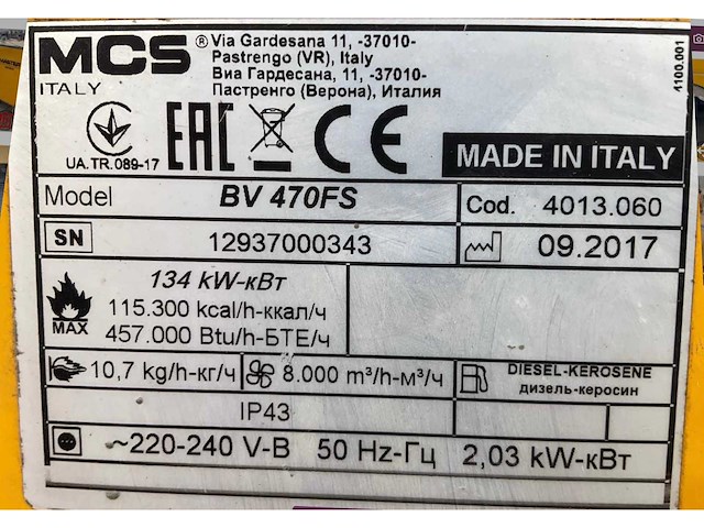 2017 mcs master air-bus bv 470 fs industriële heater / event heater / hetelucht turbine - afbeelding 5 van  13