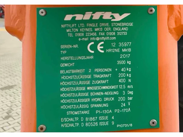 2017 niftylift nifty hr12ne hoogwerker - afbeelding 17 van  24