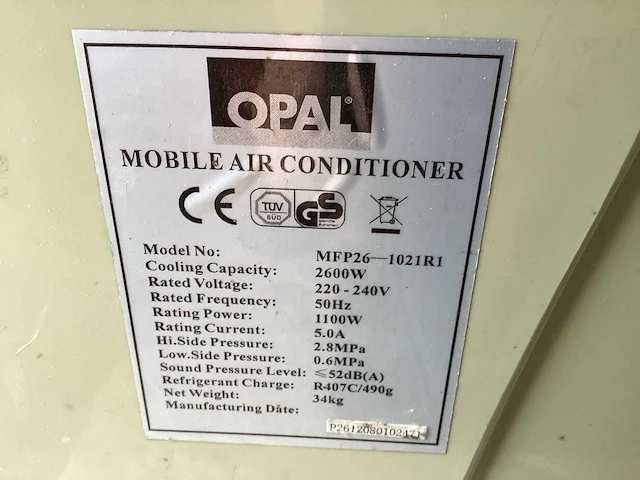 2017 opal mfp-26-1021r1 mobiele airco (2x) - afbeelding 3 van  3