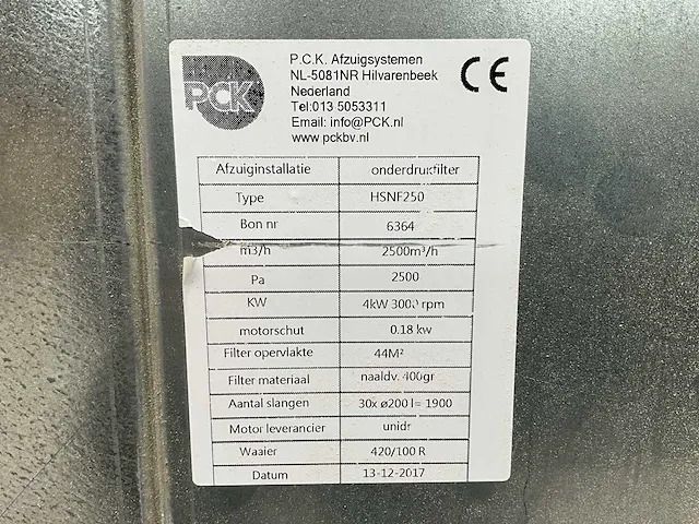 2017 pck hsnf250 filterafzuiginstallatie - afbeelding 17 van  24