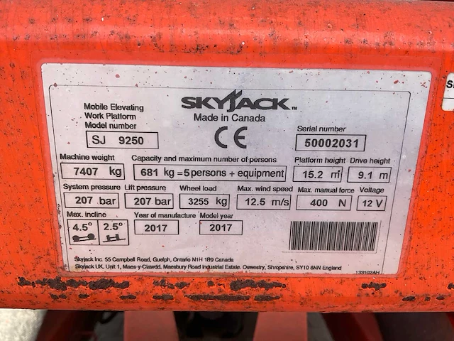 2017 skyjack sj 9250 hoogwerker 4x4 - afbeelding 22 van  29