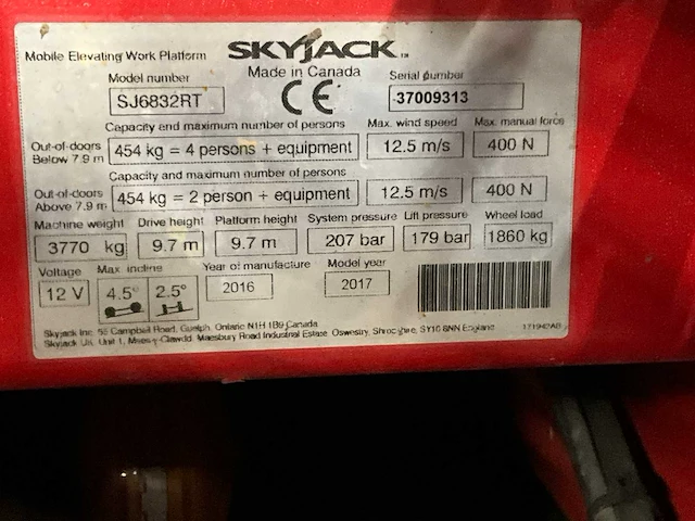 2017 skyjack sj6832rt hoogwerker - afbeelding 11 van  19