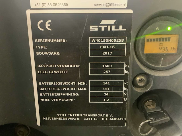 2017 still exu-16 elektrische palletwagen - afbeelding 3 van  11