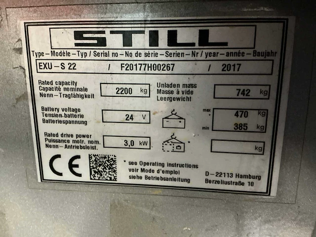 2017 still exu-s 22 elektrische palletwagen - afbeelding 3 van  11