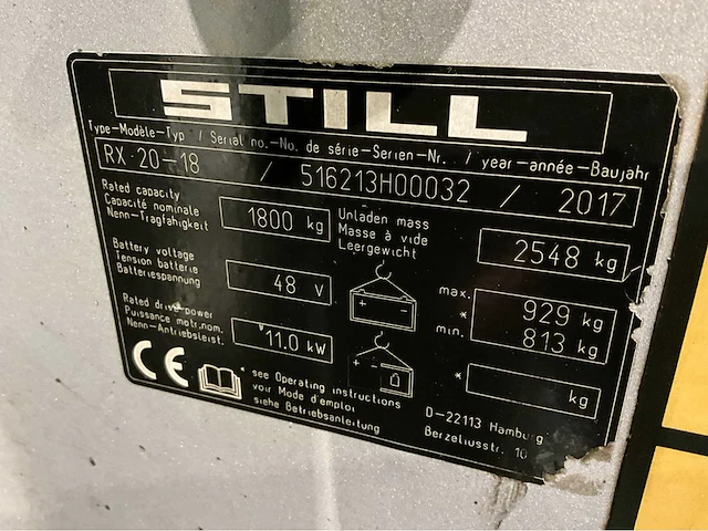 2017 still rx20-18 1800kg lepelversteller vorkheftruck - afbeelding 9 van  17
