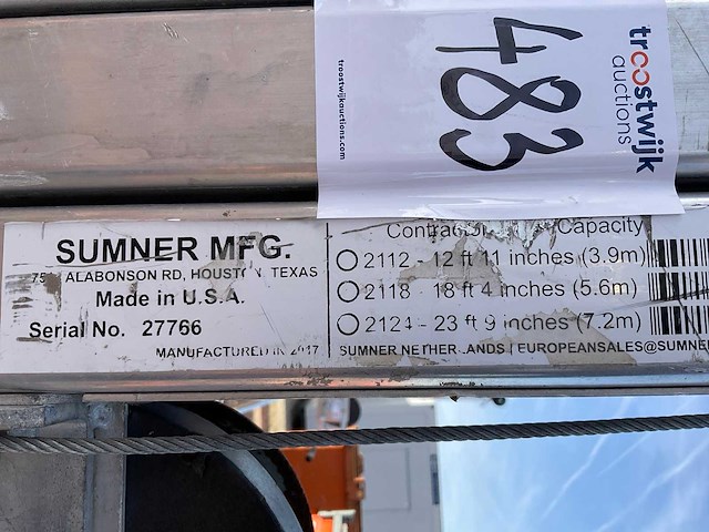 2017 sumner manufacturing 2118 materiaallift / kanaallift - afbeelding 2 van  10