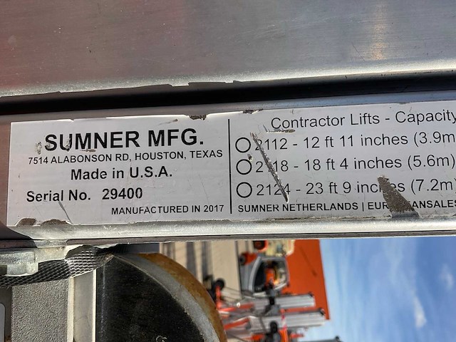 2017 sumner manufacturing 2124 materiaallift / kanaallift - afbeelding 2 van  10