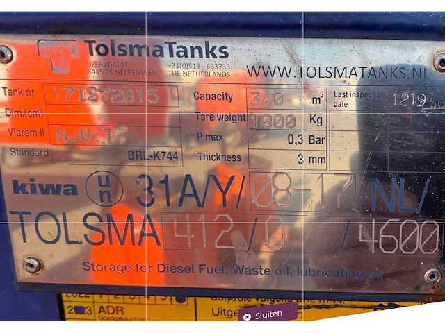 2017 tolsma 3m3 brandstof opslagtank - afbeelding 8 van  8