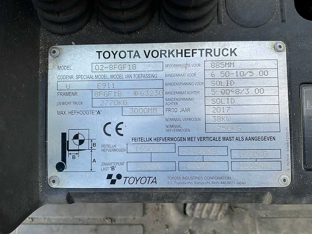 2017 toyota 02-8fgf18 vorkheftruck - afbeelding 2 van  14