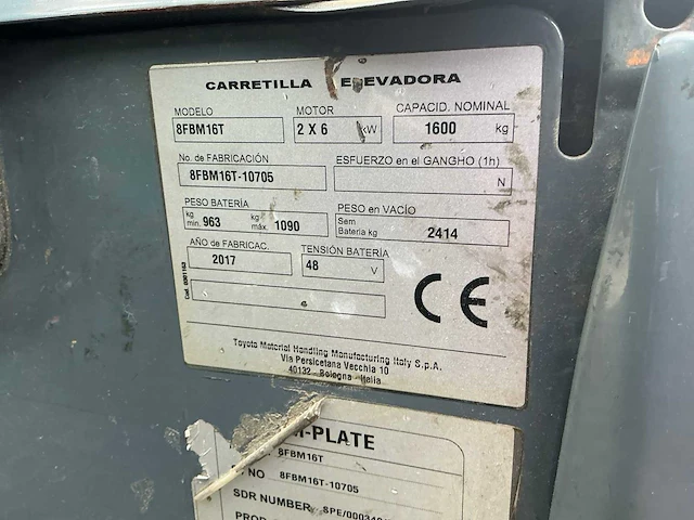 2017 toyota 8fbm16t vorkheftruck - afbeelding 6 van  14