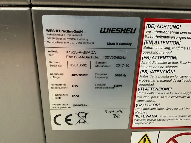 2017 wiesheu euromat 64l bakkerijoven combinatie - afbeelding 2 van  12