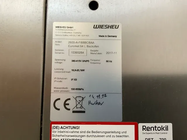 2017 wiesheu euromat 64l bakkerijoven combinatie - afbeelding 12 van  12