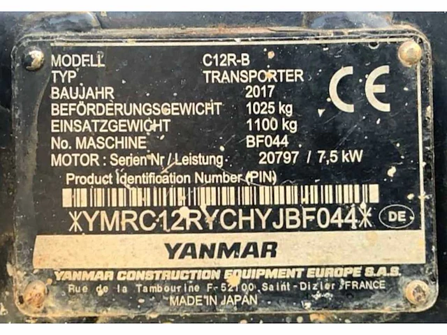 2017 yanmar c12r-b 3 zijdige rupsdumper - afbeelding 16 van  23