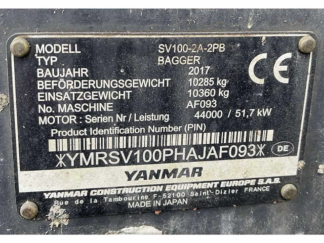 2017 yanmar sv100-2a-2pb midigraafmachine - afbeelding 15 van  23
