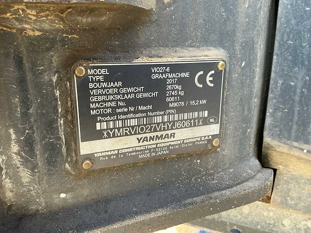 2017 yanmar vio27-6 midigraafmachine - afbeelding 39 van  44