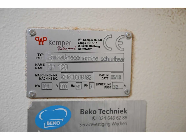 2018 - kemper - sp 120 - spiraalkneder - afbeelding 8 van  11