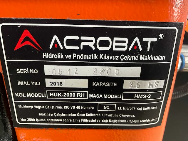 2018 acrobat huk-2000rh hydraulische taparm - afbeelding 9 van  17