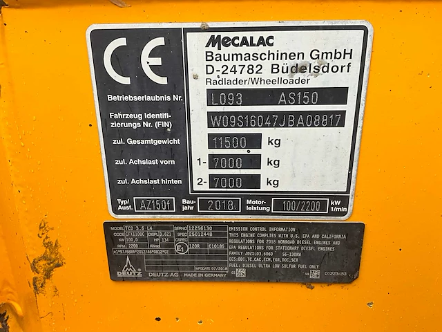 2018 ahlmann az150f wiellader / zwenklader - afbeelding 40 van  45