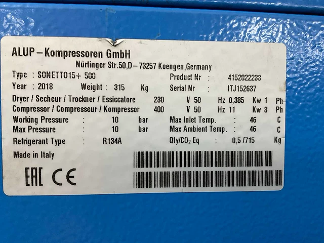 2018 alup sonetto15+ schroefcompressor - afbeelding 13 van  14