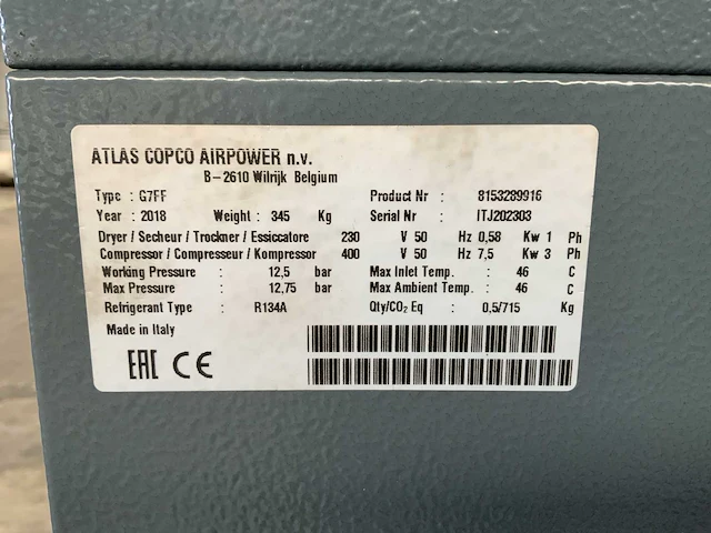 2018 atlas copco g7ff schroefcompressor - afbeelding 7 van  7