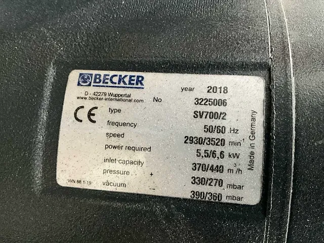 2018 becker sv 700/2 vacuümpomp - afbeelding 6 van  6