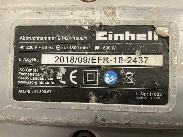 2018 einhel bt-dh 1600/1 breekhamer - afbeelding 2 van  2