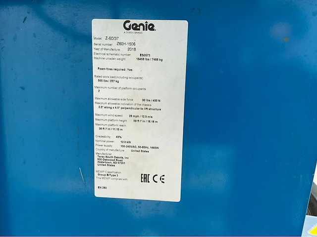 2018 genie z-60/37dc hoogwerker - afbeelding 20 van  27