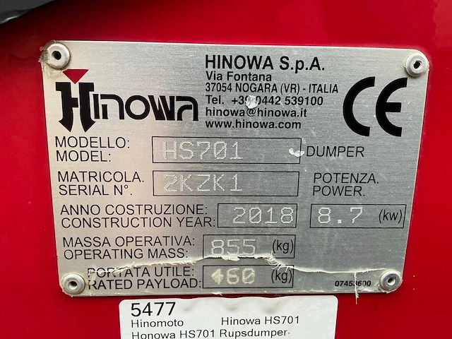 2018 hinowa hs701 dumper - afbeelding 8 van  16