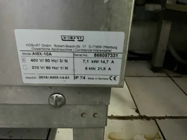 2018 hobart amx-10a korvenvaatwasmachine - afbeelding 3 van  5