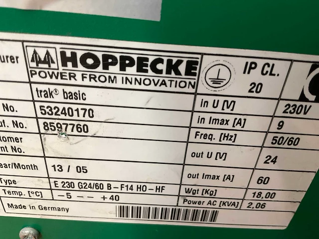2018 hoppecke track basic acculader - afbeelding 4 van  4