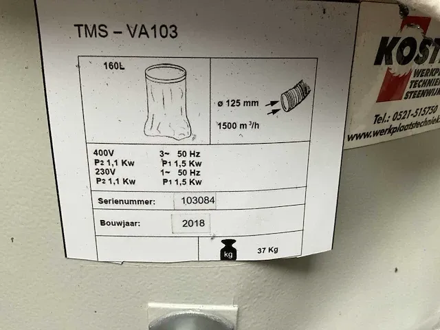 2018 houtwerplaats tms-va103 stofafzuiger - afbeelding 5 van  6