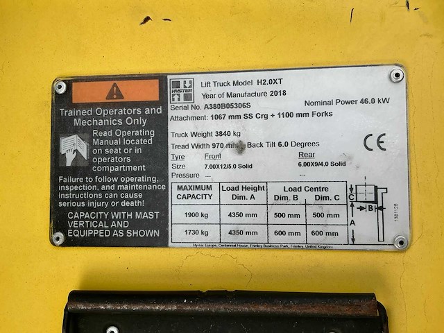 2018 hyster h2.0xt vorkheftruck - afbeelding 14 van  21
