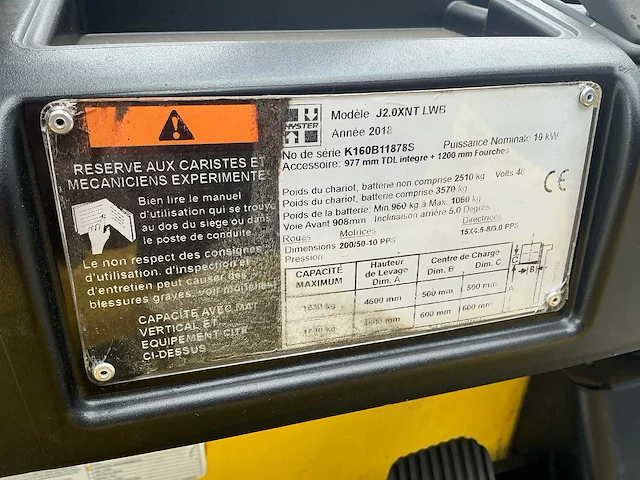 2018 hyster j2.0xnt vorkheftruck - afbeelding 9 van  13