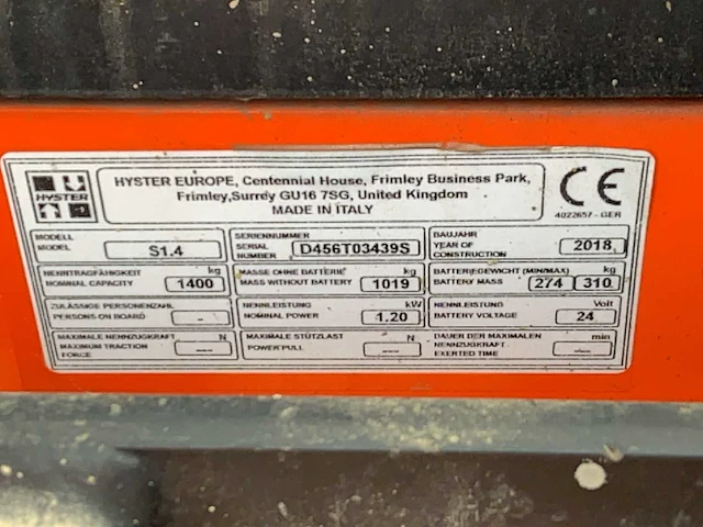 2018 hyster s1.4 elektrische stapelaar - afbeelding 8 van  8