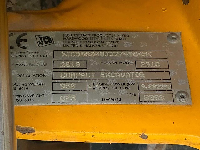 2018 jcb 8008 minigraafmachine - afbeelding 18 van  25