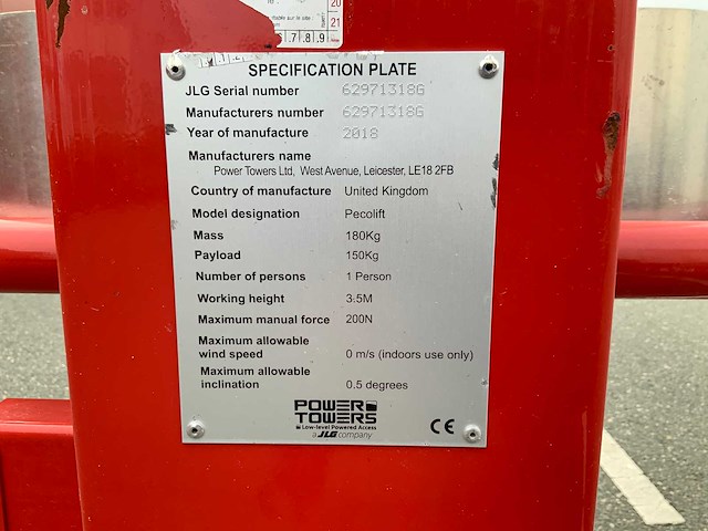 2018 jlg pecolift hoogwerker - afbeelding 3 van  13