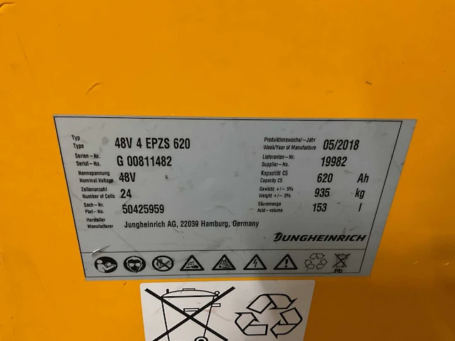 2018 jungheinrich 48v 620ah accupakket reachtruck 94% - afbeelding 6 van  7