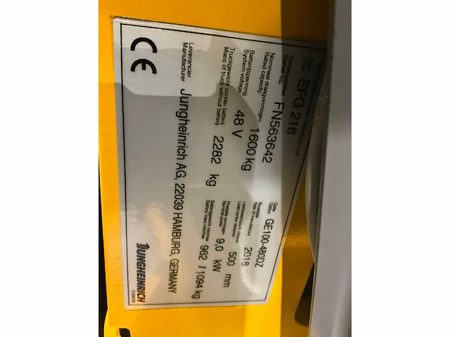 2018 jungheinrich efg 216 vorkheftrucks - afbeelding 8 van  17